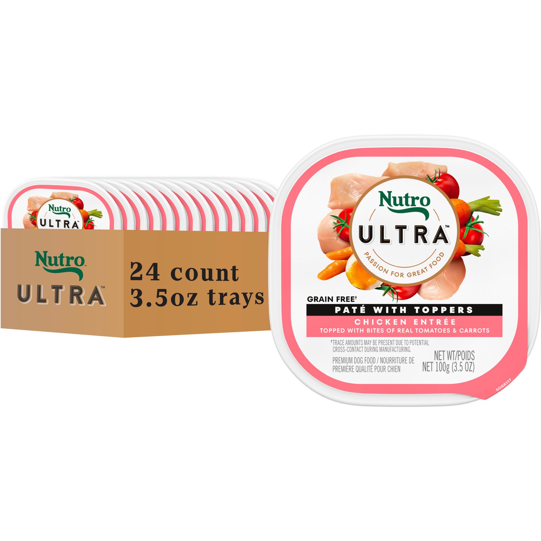 Nutro Ultra Shiny Coat Boost Salmon Pate Dog Food Trays, 3.5-oz, 24 ct