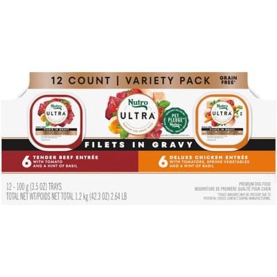 Show full view: Nutro Ultra Grain-Free Filets in Gravy Bistro Mix Variety Pack Adult Wet Dog Food Trays, 3.5-oz, case of 12 slide 1 of 11