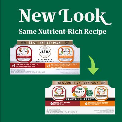 Show full view: Nutro Ultra Grain-Free Filets in Gravy Bistro Mix Variety Pack Adult Wet Dog Food Trays, 3.5-oz, case of 12 slide 3 of 11