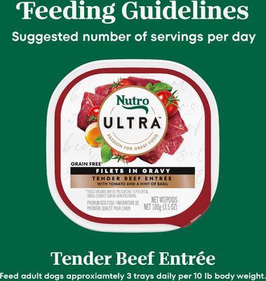 Show full view: Nutro Ultra Grain-Free Filets in Gravy Tender Beef Entree Adult Wet Dog Food Trays, 3.5-oz, case of 24 slide 8 of 10