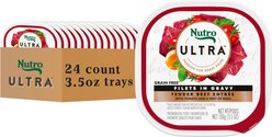 Nutro Ultra Grain-Free Filets in Gravy Tender Beef Entree Adult Wet Dog Food Trays, 3.5-oz, case of 24