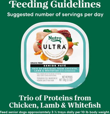Show full view: Nutro Ultra Grain-Free Trio Protein Chicken, Lamb & Whitefish Pate with Superfoods Senior Wet Dog Food Trays, 3.5-oz tray, case of 24 slide 8 of 11