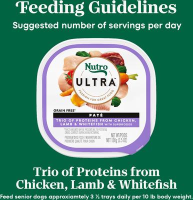 Show full view: Nutro Ultra Grain-Free Trio Protein Chicken, Lamb & Whitefish Pate with Superfoods Adult Wet Dog Food Trays, 3.5-oz, case of 12 slide 8 of 11