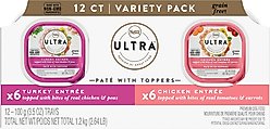 Nutro Ultra Variety Pack Adult Grain-Free Turkey Entree & Chicken Entree Pate Dog Food Trays with Toppers, 3.5-oz tray, bundle of 24 