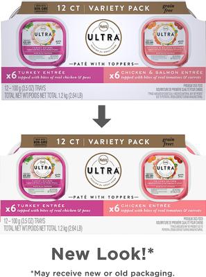 Show full view: Nutro Ultra Variety Pack Adult Grain-Free Turkey Entree & Chicken Entree Pate Dog Food Trays with Toppers, 3.5-oz tray, bundle of 24  slide 3 of 9