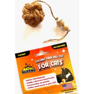 Nutties Coconut Fiber Cat Ball Toy & Magic Toothbrush, Brown, 1 count
