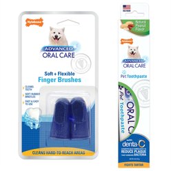 Nylabone Advanced Oral Care Natural Peanut Flavor Toothpaste, 2.5-oz tube + Finger Brush Dog Toothbrush, 2-pack