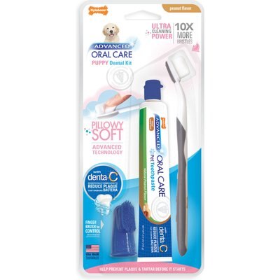 Nylabone Nylabone Advanced Oral Care Peanut Butter Flavor Toothpaste, 2.5-oz tube + Soft-Bristle Toothbrush for Puppies, 3-pack