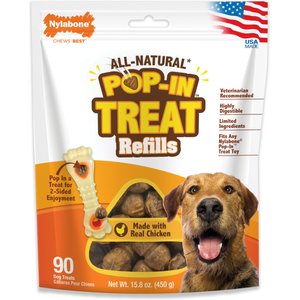 Nylabone All-Natural Pop-In Dog Treat Refills Knuckle Bone Pop-In Refill Chicken Pop-In, 90 count