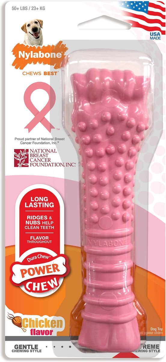 Nylabone Breast Cancer Awareness Dog Power Chew Toy Chicken