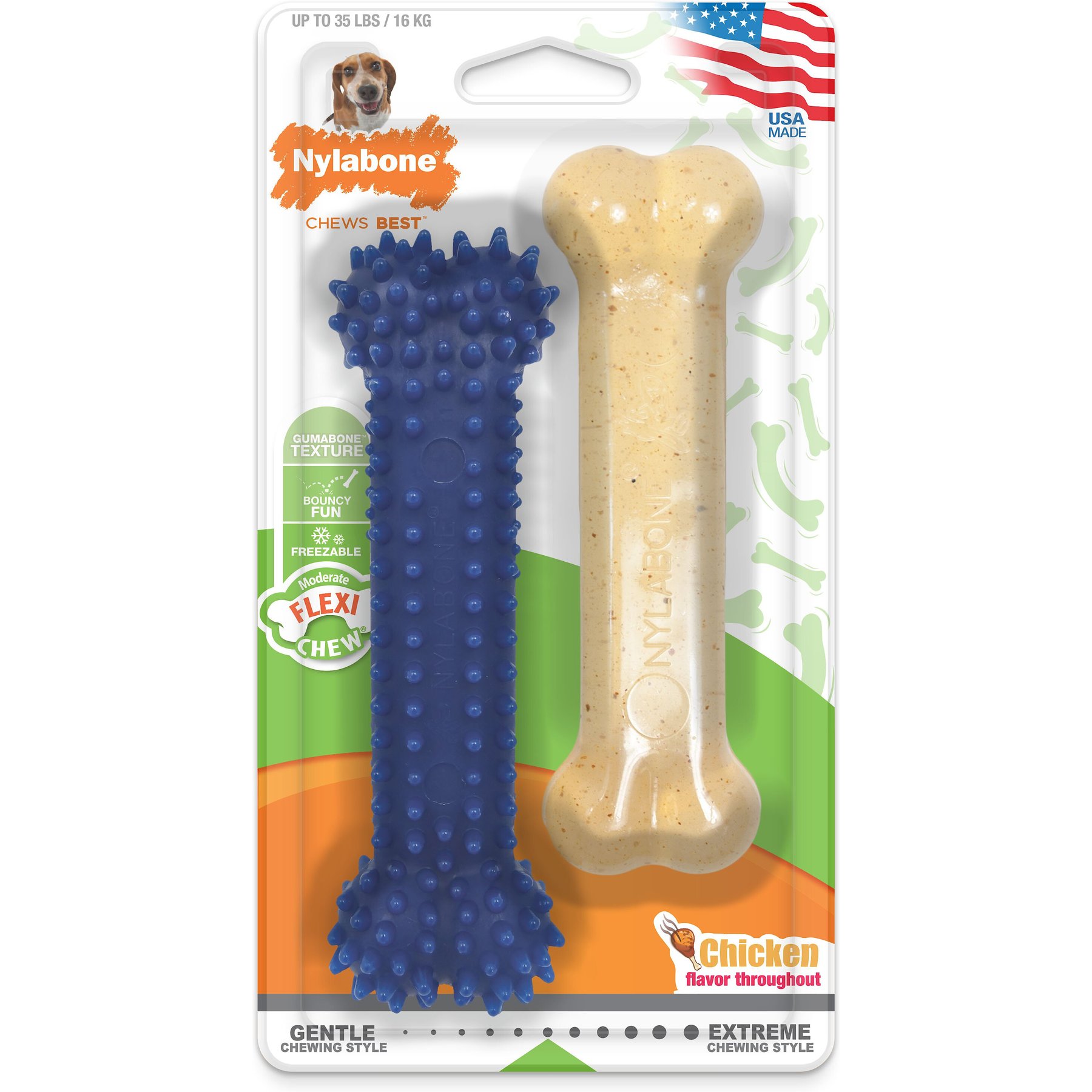 Nylabone Dental Chew & FlexiChew Twin Pack Dog Toys, Medium, 5.5-in