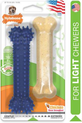 Show full view: Nylabone Dental Chew & Flexi Bone Combo Pack Dog Chew Toys, Twin Pack, Chicken, Medium slide 9 of 13