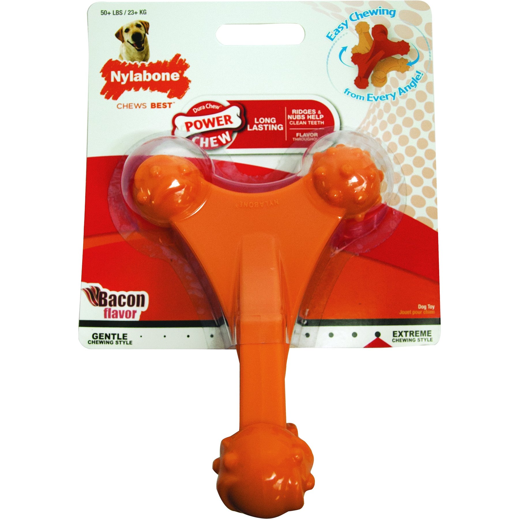 Nylabone Dog Toy Power Chew Dog Toy for Aggressive Chewers - Axis Bone Dog Toy - Bacon, X-Large