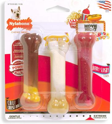 Show full view: Nylabone Flavor Frenzy Power Chew Triple Pack Chili Cheese Dog, Popcorn & Cherry, Small slide 1 of 14