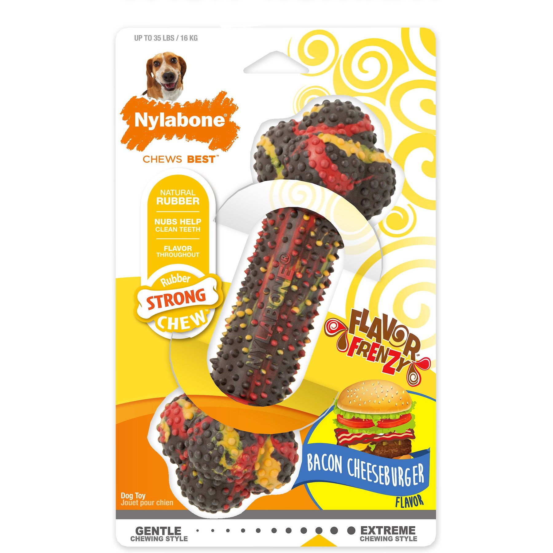 Nylabone Flavor Frenzy Strong Chew Toy Dog Toy Bacon & Cheeseburger, Medium