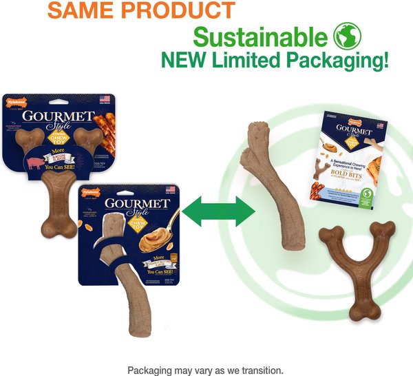 Nylabone Gourmet Style Strong Chew Dog Chew Toy Bundle, Bacon & Peanut Butter