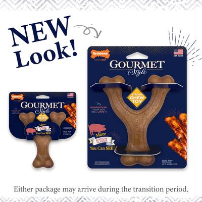 Show full view: Nylabone Gourmet Style Strong Chew Wishbone Bacon Dog Toy, Bacon, Small/Regular slide 6 of 13
