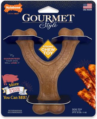Show full view: Nylabone Gourmet Style Strong Chew Wishbone Bacon Dog Toy, Bacon, Small/Regular slide 7 of 13