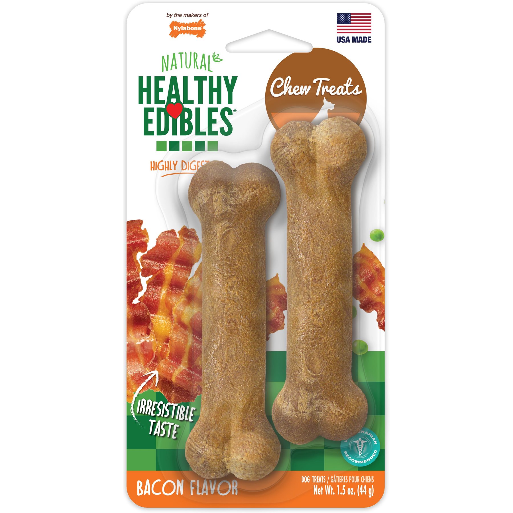 Nylabone Twin Pack Bacon Dog Bone Treats, X-Small, 3.75-in