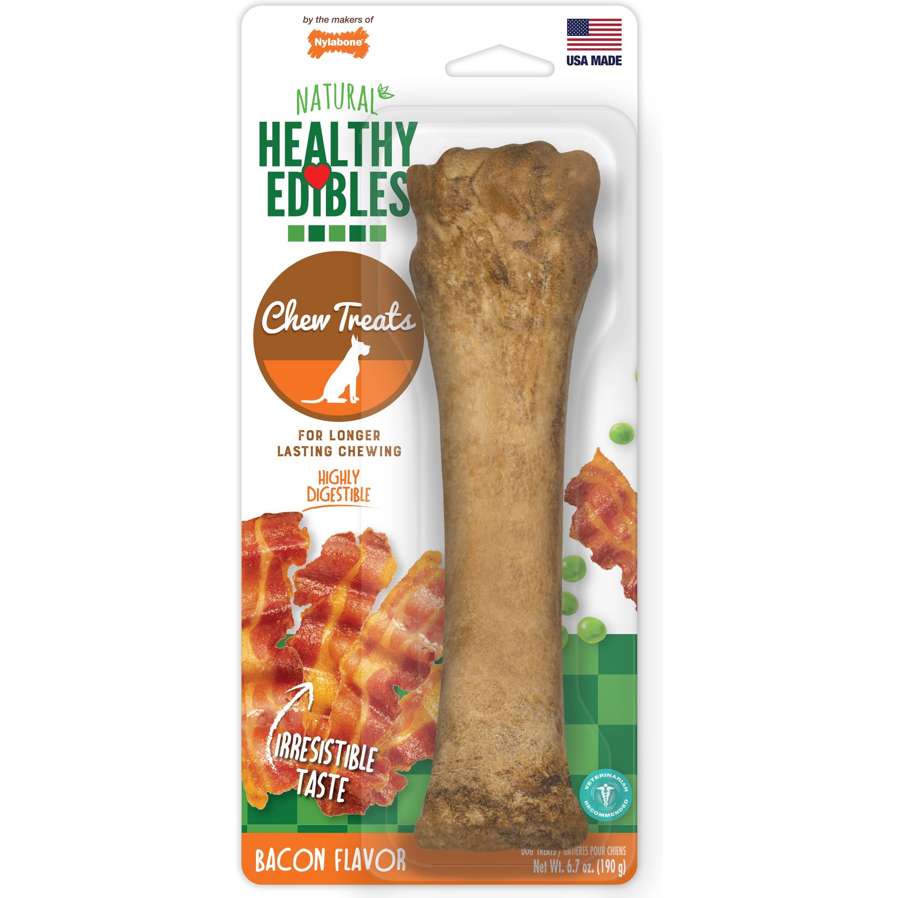Nylabone Healthy Edibles All-Natural Long Lasting Bacon Dog Chew Treats, Souper, 8-inch, 1 count