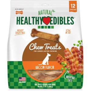Nylabone Healthy Edibles All-Natural Long Lasting Bacon Dog Chew Treats, Medium, 12 count
