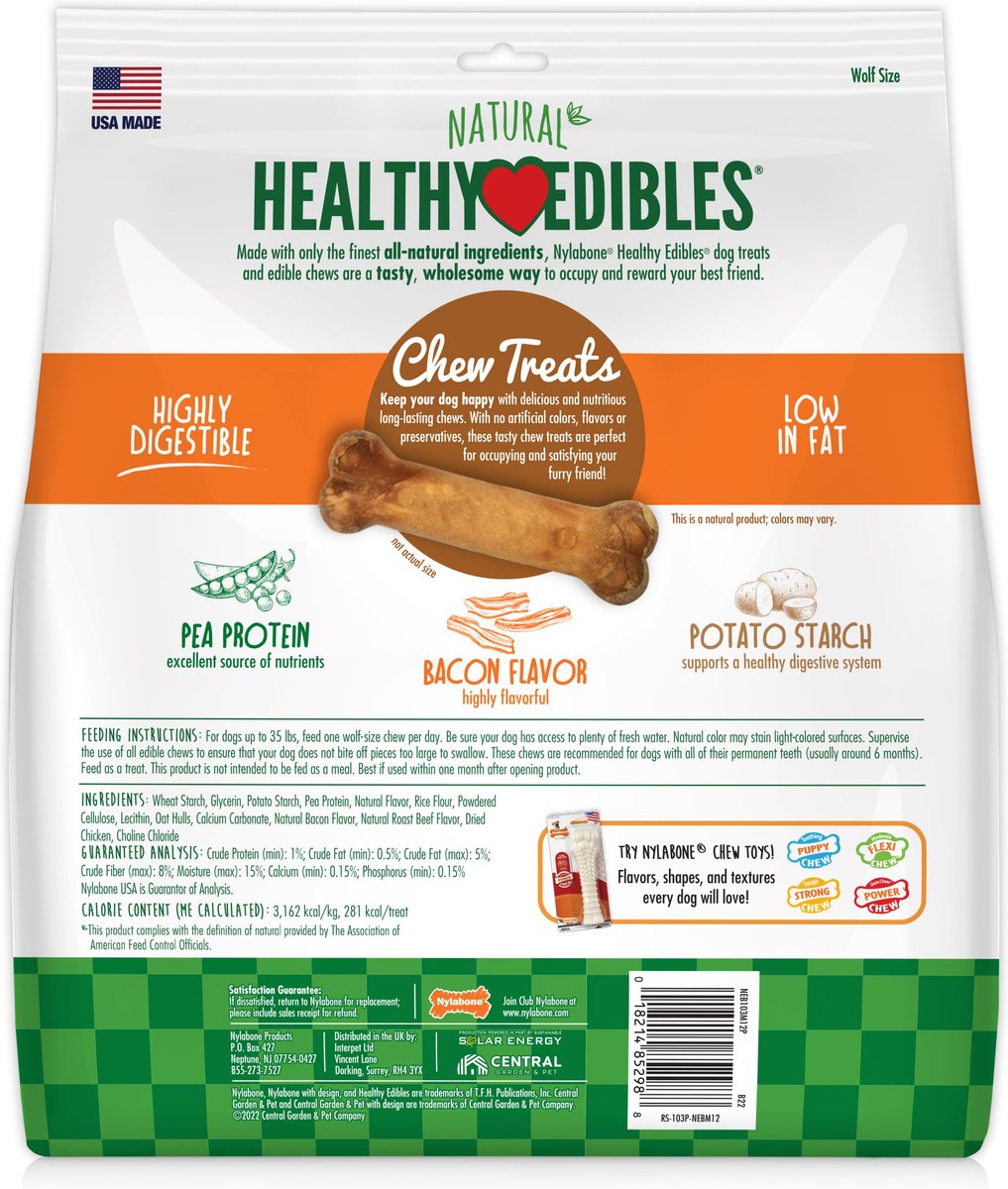 Nylabone Natural Healthy Edibles Beef, Chicken, Bacon & Lamb Flavor Grain-Free Dog Treats