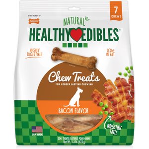 Nylabone Healthy Edibles All-Natural Long Lasting Bacon Dog Chew Treats, Medium, 7 count