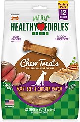 Nylabone Healthy Edibles All-Natural Long Lasting Dog Chew Treats, Roast Beef & Chicken, Small, 12 count