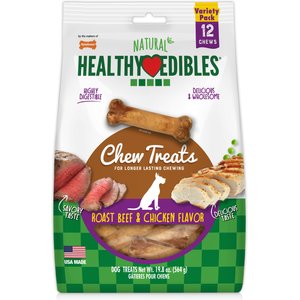 Nylabone Healthy Edibles All-Natural Long Lasting Dog Chew Treats, Roast Beef & Chicken, Small, 12 count