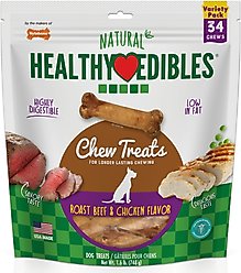 Nylabone Healthy Edibles All-Natural Long Lasting Dog Chew Treats, Roast Beef & Chicken, Petite, 34 count