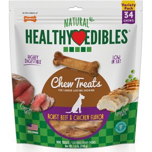 Nylabone Healthy Edibles All-Natural Long Lasting Dog Chew Treats, Roast Beef & Chicken, X-Small, 34 count