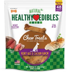 Nylabone Healthy Edibles All-Natural Long Lasting Dog Chew Treats, Roast Beef & Chicken, X-Small, 48 count