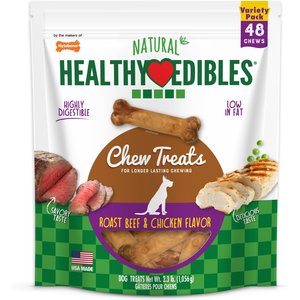 Nylabone Healthy Edibles All-Natural Long Lasting Dog Chew Treats, Roast Beef & Chicken, X-Small, 48 count