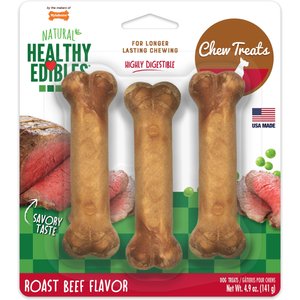 Nylabone Healthy Edibles All-Natural Long Lasting Roast Beef Dog Chew Treats, Small, 3 count