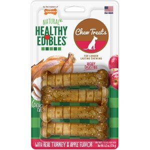 Nylabone Healthy Edibles All-Natural Long Lasting Turkey & Apple Dog Chew Treats, Small, 4 count