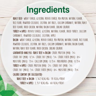 Show full view: Nylabone Healthy Edibles Bacon, Roast Beef, & Turkey Puppy Starter Kit Dog Treats, 3 pack slide 5 of 12