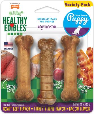 Show full view: Nylabone Healthy Edibles Bacon, Roast Beef, & Turkey Puppy Starter Kit Dog Treats, 3 pack slide 10 of 12