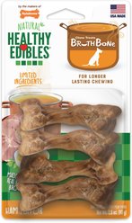 Nylabone Healthy Edibles Broth Bone Ham Flavor Dog Treats, Small, 4 count