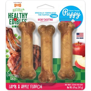 Nylabone Healthy Edibles Long Lasting Puppy Lamb & Apple Flavor Dog Bone Treats, 3 count