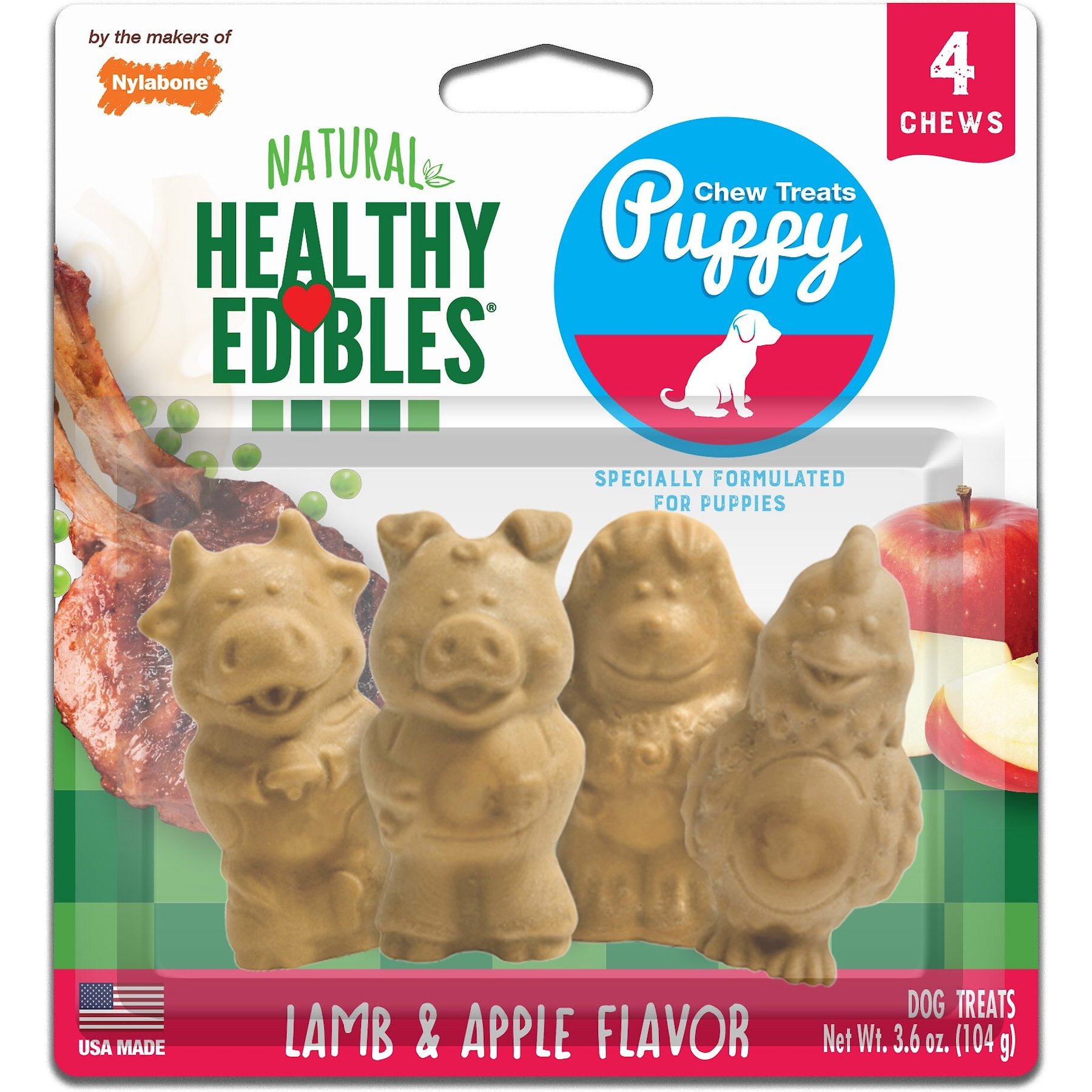 Nylabone Healthy Edibles Long Lasting Puppy Lamb & Apple Flavor Dog Bone Treats, Small, 4 count
