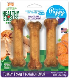 Nylabone Healthy Edibles Longer Lasting Puppy Turkey & Sweet Potato Flavor Dog Bone Treats, Small, 3 count