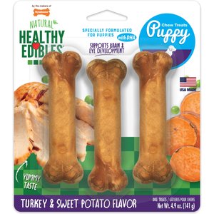 Nylabone Healthy Edibles Longer Lasting Puppy Turkey & Sweet Potato Flavor Dog Bone Treats, Small, 3 count