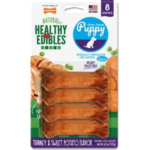 Nylabone Healthy Edibles Longer Lasting Puppy Turkey & Sweet Potato Flavor Dog Bone Treats, Small, 8 count