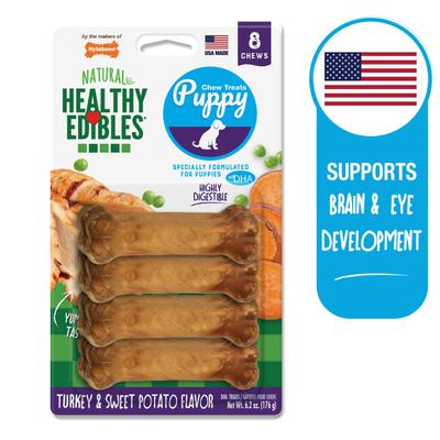 Show full view: Nylabone Healthy Edibles Longer Lasting Puppy Turkey & Sweet Potato Flavor Dog Bone Treats, Small, 8 count slide 8 of 13