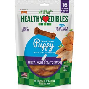 Nylabone Healthy Edibles Longer Lasting Puppy Turkey & Sweet Potato Flavor Dog Bone Treats, X-Small, 16 count