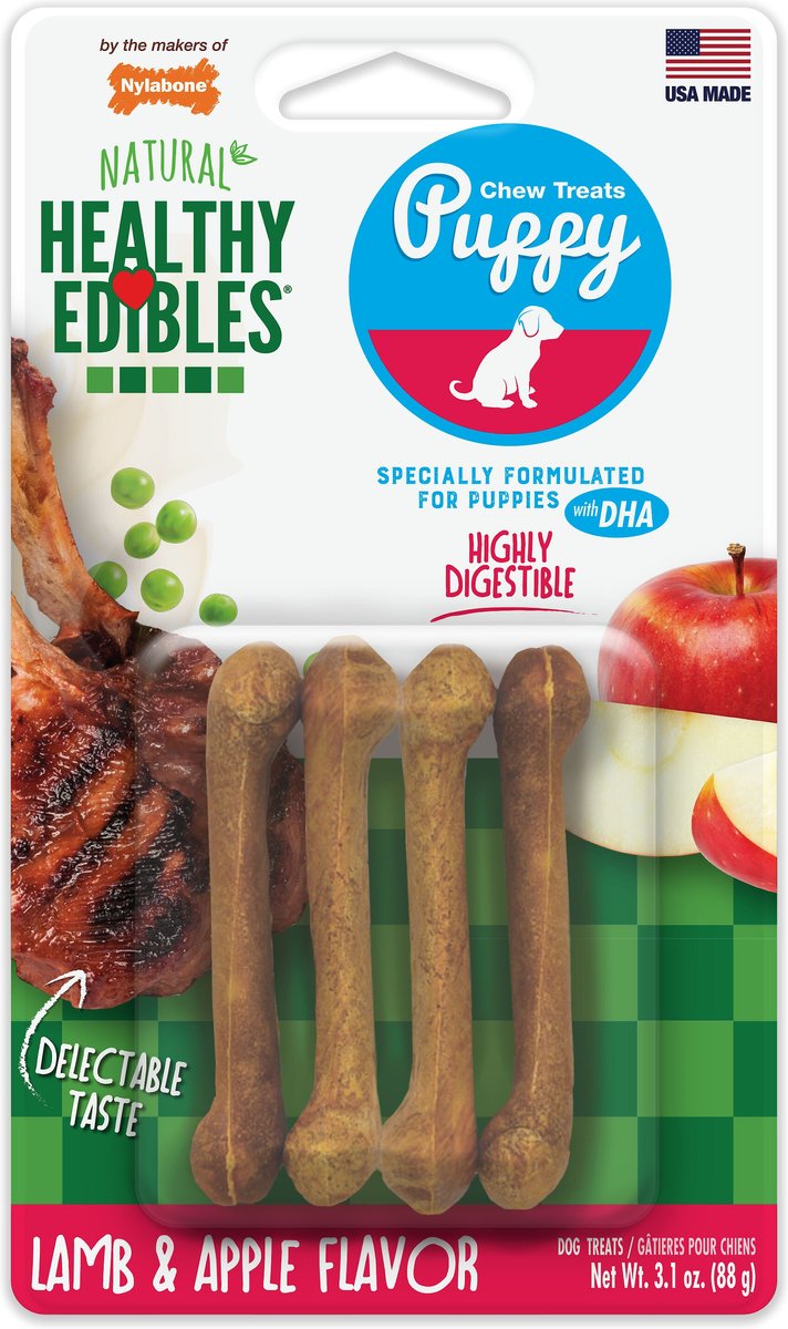 Nylabone Healthy Edibles Puppy Natural Lamb & Apple Long Lasting Dog Chew Treats, X-Small