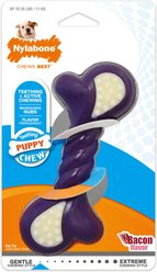 Nylabone Just for Puppies Double Action Bone Puppy Dog Teething Chew Toy Bacon Blue, Small 