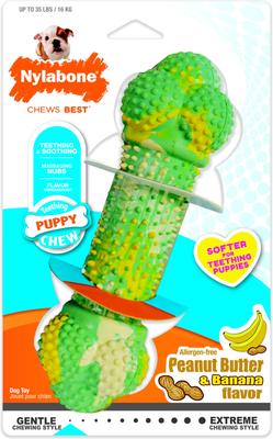 Show full view: Nylabone Just for Puppies Double Action Bone Puppy Dog Teething Chew Toy, Banana & Peanut Butter slide 8 of 13