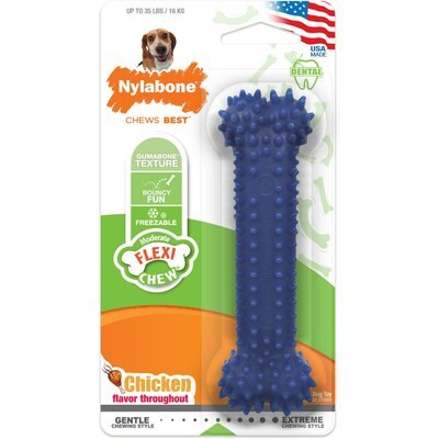 Nylabone Nylabone Moderate Chew FlexiChew Dental Chew Toy, Textured Bone, Chicken, Medium