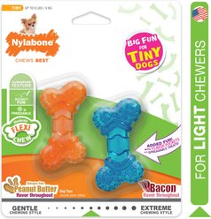 Nylabone Moderate Chew FlexiChew Dog Bone, Twin Pack, Peanut Butter & Bacon, XX-Small
